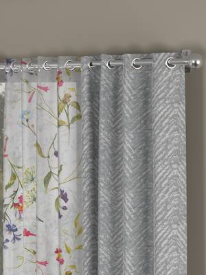 ROSARA HOME chevron Floral Pack of 4 Regular and Sheer Long Door Curtains -9 Feet,Grey::Multicolor 2