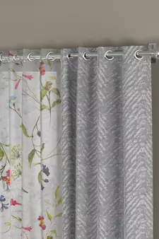 ROSARA HOME chevron Floral Pack of 4 Regular and Sheer Long Door Curtains -9 Feet,Grey::Multicolor