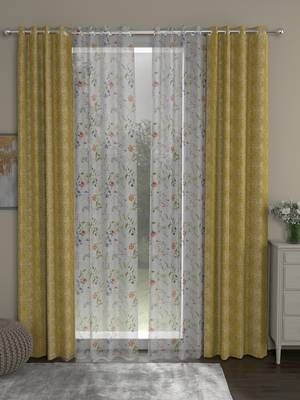 ROSARA HOME chevron Floral Pack of 4 Regular and Sheer Long Door Curtains -9 Feet,Mustard::Multicolor 1