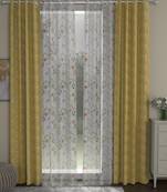 ROSARA HOME chevron Floral Pack of 4 Regular and Sheer Long Door Curtains -9 Feet,Mustard::Multicolor