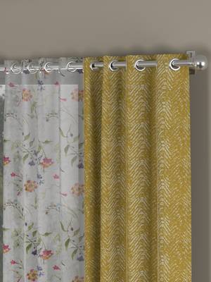 ROSARA HOME chevron Floral Pack of 4 Regular and Sheer Long Door Curtains -9 Feet,Mustard::Multicolor 2