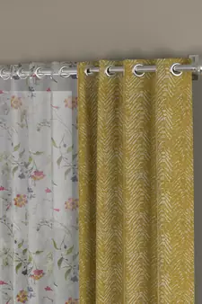 ROSARA HOME chevron Floral Pack of 4 Regular and Sheer Long Door Curtains -9 Feet,Mustard::Multicolor