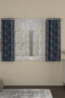 ROSARA HOME chevron Floral Pack of 4 Regular and Sheer Window Curtains -5 Feet,Navy Blue::Multicolor
