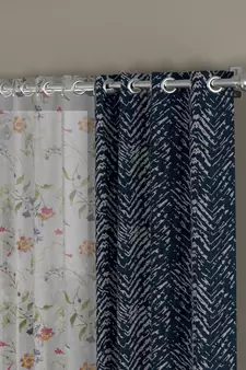 ROSARA HOME chevron Floral Pack of 4 Regular and Sheer Door Curtains -7 Feet,Navy Blue::Multicolor
