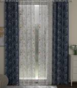 ROSARA HOME chevron Floral Pack of 4 Regular and Sheer Long Door Curtains -9 Feet,Navy Blue::Multicolor