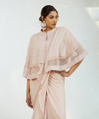 Pink Saree Set With Cape 4