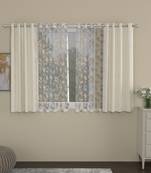 ROSARA HOME chevron Embroidered Pack of 4 Regular and Sheer Window Curtains -5 Feet,Cream::Beige