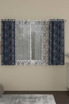 ROSARA HOME chevron Embroidered Pack of 4 Regular and Sheer Window Curtains -5 Feet,Navy Blue::Silver