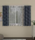 ROSARA HOME chevron Embroidered Pack of 4 Regular and Sheer Window Curtains -5 Feet,Navy Blue::Silver
