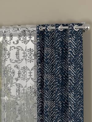ROSARA HOME chevron Embroidered Pack of 4 Regular and Sheer Window Curtains -5 Feet,Navy Blue::Silver 2