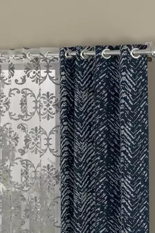 ROSARA HOME chevron Embroidered Pack of 4 Regular and Sheer Window Curtains -5 Feet,Navy Blue::Silver