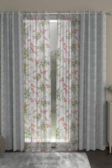 ROSARA HOME chevron Floral Pack of 4 Regular and Sheer Long Door Curtains -9 Feet,Grey::Multicolor