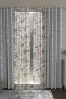 ROSARA HOME chevron Floral Pack of 4 Regular and Sheer Long Door Curtains -9 Feet,Grey::Multicolor