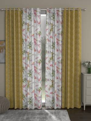 ROSARA HOME chevron Floral Pack of 4 Regular Long Door Curtains -9 Feet,Mustard::Multicolor 1