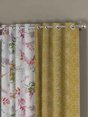 ROSARA HOME chevron Floral Pack of 4 Regular Long Door Curtains -9 Feet,Mustard::Multicolor 2