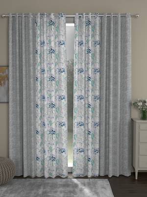 ROSARA HOME chevron Floral Pack of 4 Regular Door Curtains -7 Feet,Grey::Blue 1