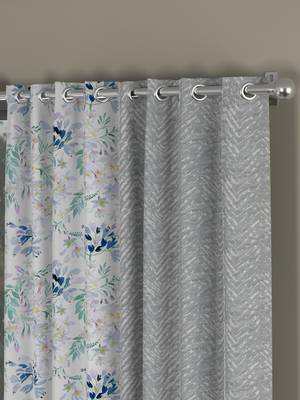 ROSARA HOME chevron Floral Pack of 4 Regular Door Curtains -7 Feet,Grey::Blue 2