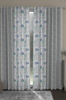 ROSARA HOME chevron Floral Pack of 4 Regular Long Door Curtains -9 Feet,Grey::Blue