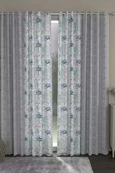 ROSARA HOME chevron Floral Pack of 4 Regular Long Door Curtains -9 Feet,Grey::Blue