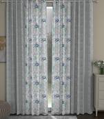 ROSARA HOME chevron Floral Pack of 4 Regular Long Door Curtains -9 Feet,Grey::Blue