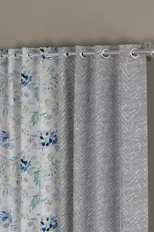 ROSARA HOME chevron Floral Pack of 4 Regular Long Door Curtains -9 Feet,Grey::Blue