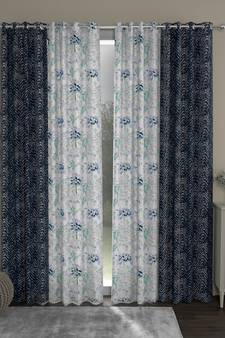 ROSARA HOME chevron Floral Pack of 4 Regular Long Door Curtains -9 Feet,Navy Blue::Blue