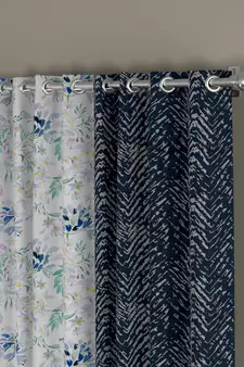 ROSARA HOME chevron Floral Pack of 4 Regular Long Door Curtains -9 Feet,Navy Blue::Blue