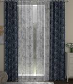 ROSARA HOME Jacquard Floral Pack of 4 Regular and Sheer Door Curtains -7 Feet,Navy Blue::Lavender