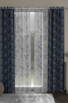 ROSARA HOME Jacquard Floral Pack of 4 Regular and Sheer Long Door Curtains -9 Feet,Navy Blue::Lavender