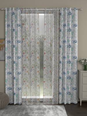 ROSARA HOME Floral Floral Pack of 4 Regular and Sheer Long Door Curtains -9 Feet,Blue::Multicolor 1