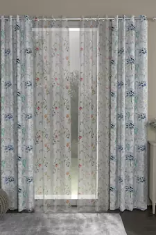ROSARA HOME Floral Floral Pack of 4 Regular and Sheer Long Door Curtains -9 Feet,Blue::Multicolor