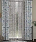 ROSARA HOME Floral Floral Pack of 4 Regular and Sheer Long Door Curtains -9 Feet,Blue::Multicolor
