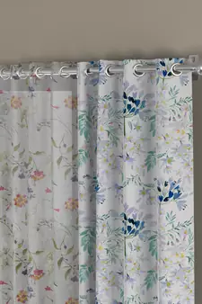 ROSARA HOME Floral Floral Pack of 4 Regular and Sheer Long Door Curtains -9 Feet,Blue::Multicolor