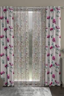 ROSARA HOME Floral Floral Pack of 4 Regular and Sheer Long Door Curtains -9 Feet,Pink::Multicolor