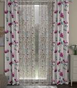 ROSARA HOME Floral Floral Pack of 4 Regular and Sheer Long Door Curtains -9 Feet,Pink::Multicolor