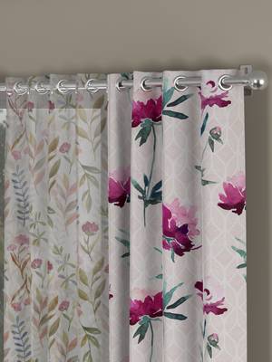 ROSARA HOME Floral Floral Pack of 4 Regular and Sheer Long Door Curtains -9 Feet,Pink::Multicolor 2