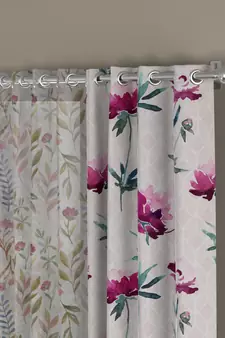 ROSARA HOME Floral Floral Pack of 4 Regular and Sheer Long Door Curtains -9 Feet,Pink::Multicolor