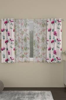 ROSARA HOME Floral Floral Pack of 4 Regular and Sheer Window Curtains -5 Feet,Pink::Multicolor