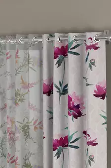 ROSARA HOME Floral Floral Pack of 4 Regular and Sheer Window Curtains -5 Feet,Pink::Multicolor