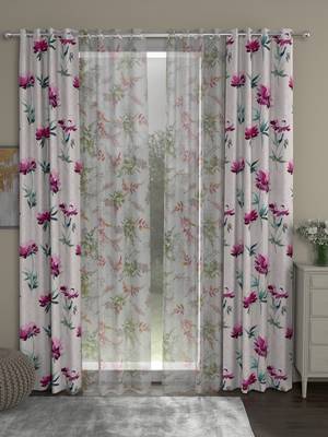 ROSARA HOME Floral Floral Pack of 4 Regular and Sheer Long Door Curtains -9 Feet,Pink::Multicolor 1
