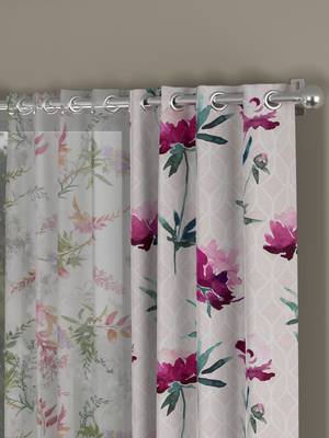 ROSARA HOME Floral Floral Pack of 4 Regular and Sheer Long Door Curtains -9 Feet,Pink::Multicolor 2