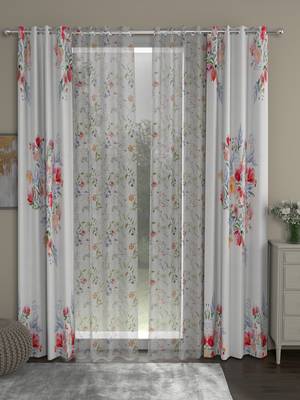 ROSARA HOME Floral Floral Pack of 4 Regular and Sheer Long Door Curtains -9 Feet,Multicolor::Multicolor 1