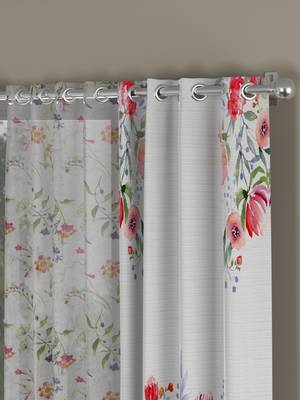 ROSARA HOME Floral Floral Pack of 4 Regular and Sheer Long Door Curtains -9 Feet,Multicolor::Multicolor 2