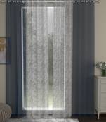 ROSARA HOME Solid Floral Pack of 4 Sheer Door Curtains -7 Feet,Navy Blue::White