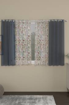 ROSARA HOME Solid Floral Pack of 4 Sheer Window Curtains -5 Feet,Navy Blue::Multicolor