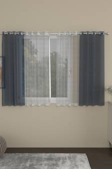 ROSARA HOME Solid Striped Pack of 4 Sheer Window Curtains -5 Feet,Navy Blue::Grey