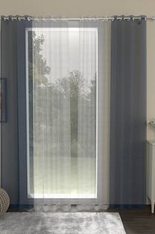 ROSARA HOME Solid Striped Pack of 4 Sheer Door Curtains -7 Feet,Navy Blue::Grey