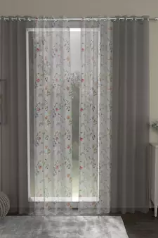 ROSARA HOME Solid Floral Pack of 4 Sheer Door Curtains -7 Feet,Grey::Multicolor