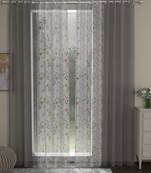 ROSARA HOME Solid Floral Pack of 4 Sheer Door Curtains -7 Feet,Grey::Multicolor