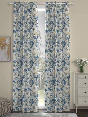 ROSARA HOME Floral Pack of 2 Regular Long Door Curtains -9 Feet,Blue 1